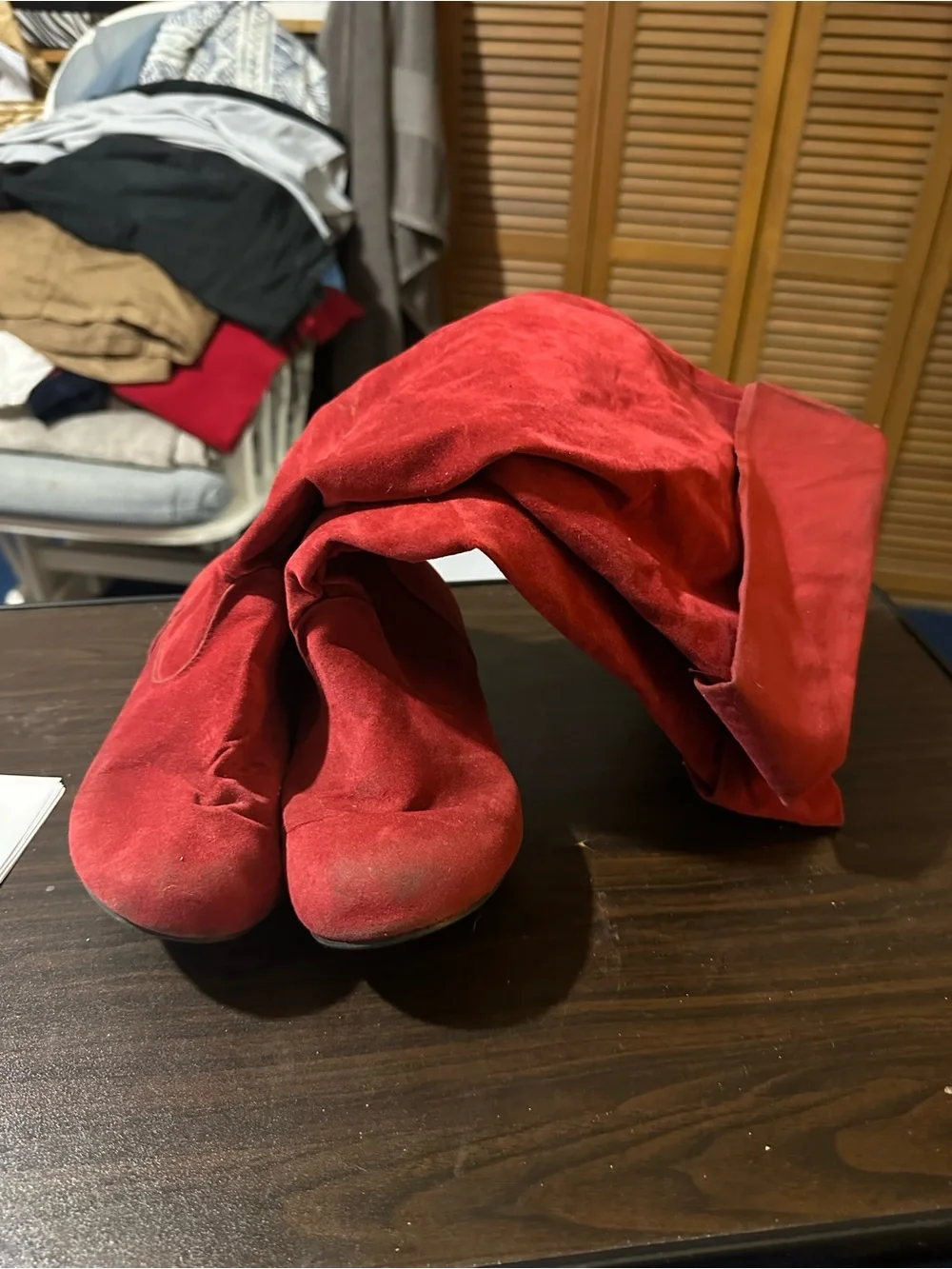 Red Over-the-Knee Suede Boots